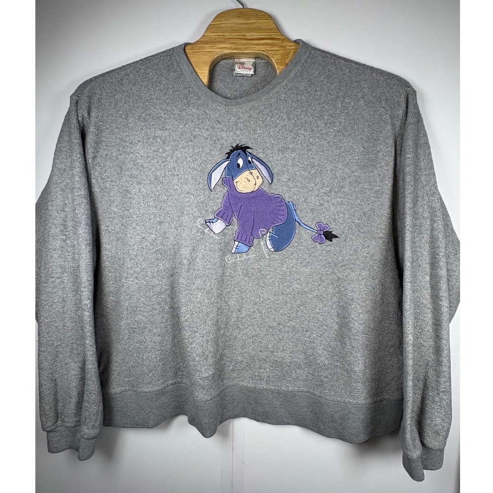 Vintage Disney Store Women's Fleece Eeyore ICE SKATES Sweatshirt Sz2XL Oversized